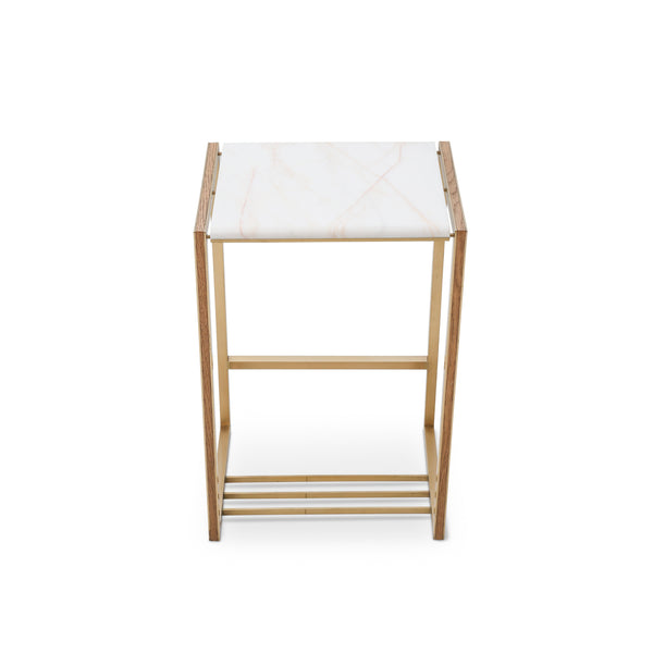 Pink Marble & Inlaid Brass High Accent Table