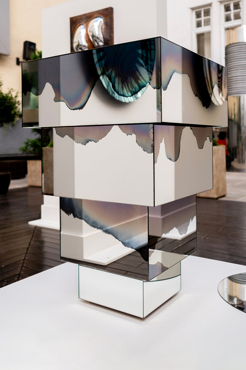 Ash Matryoshka Side Table Smoke and Silver Mirror. Clear Glass. by Homa