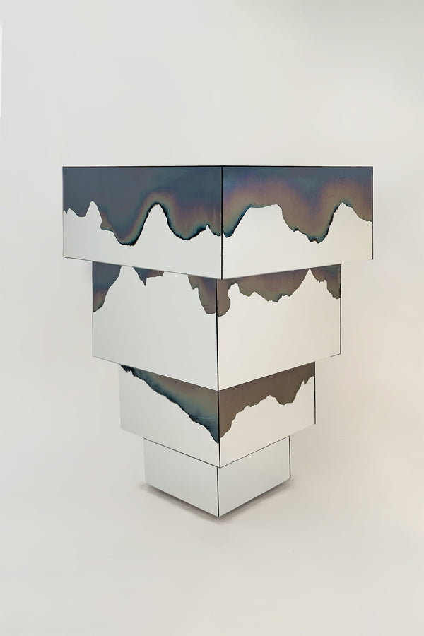 Ash Matryoshka Side Table Smoke and Silver Mirror. Clear Glass. by Homa