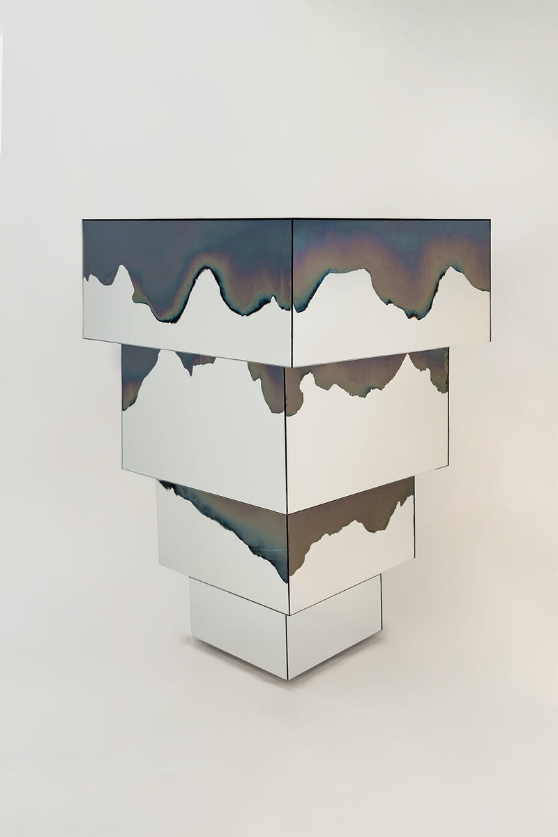 Ash Matryoshka Side Table Smoke and Silver Mirror. Clear Glass. by Homa