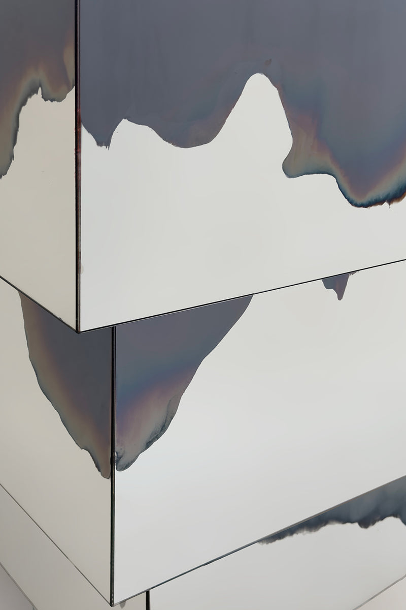 Ash Matryoshka Side Table Smoke and Silver Mirror. Clear Glass. by Homa