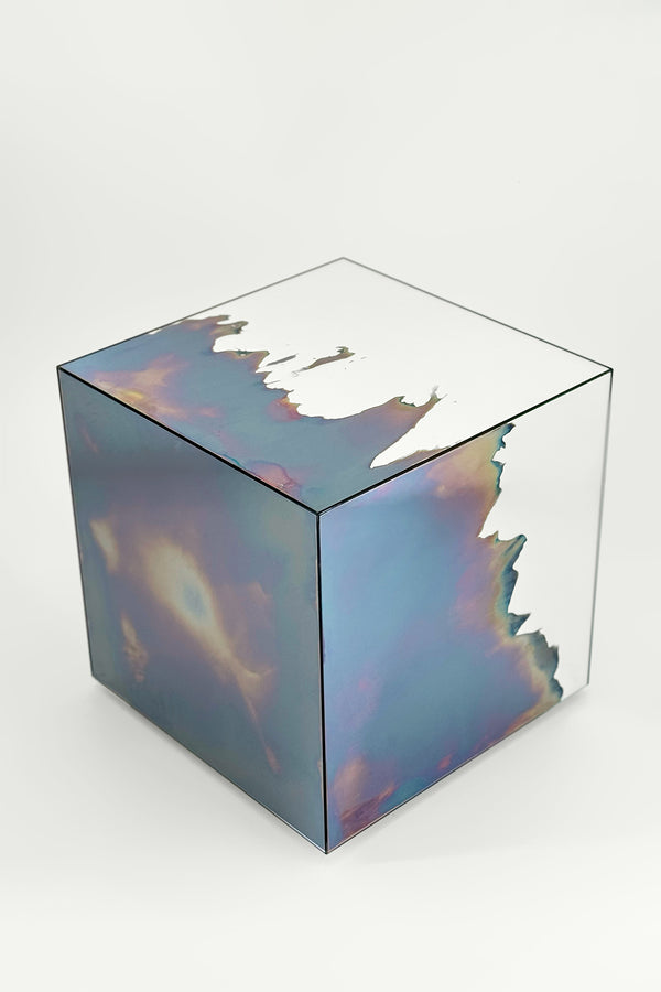 Ash Stool/Side Table Smoke and Silver Mirror. Clear Glass. Stool. by Homa