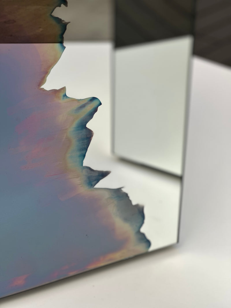 Ash Stool/Side Table Smoke and Silver Mirror. Clear Glass. Stool. by Homa