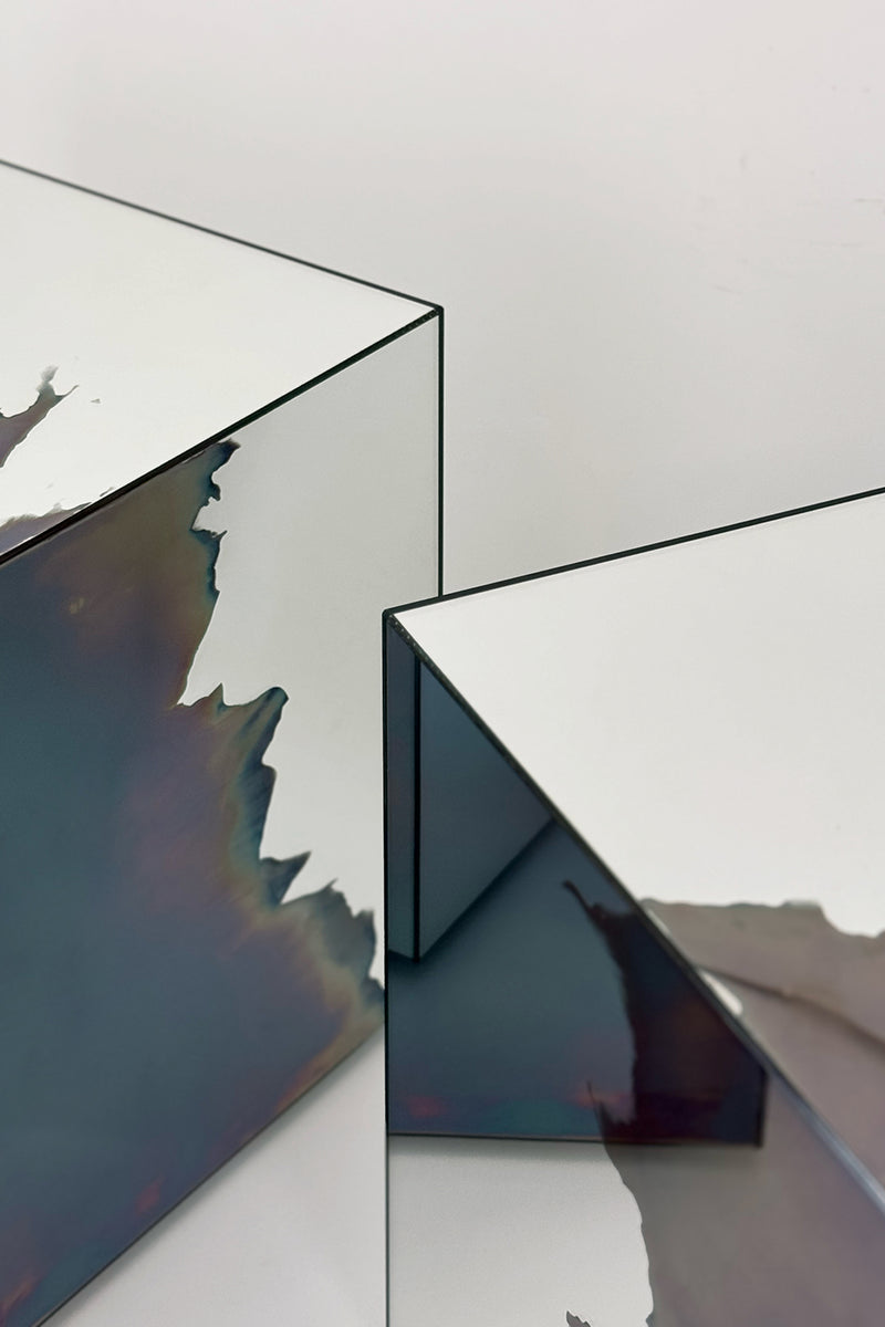 Ash Stool/Side Table Smoke and Silver Mirror. Clear Glass. Stool. by Homa