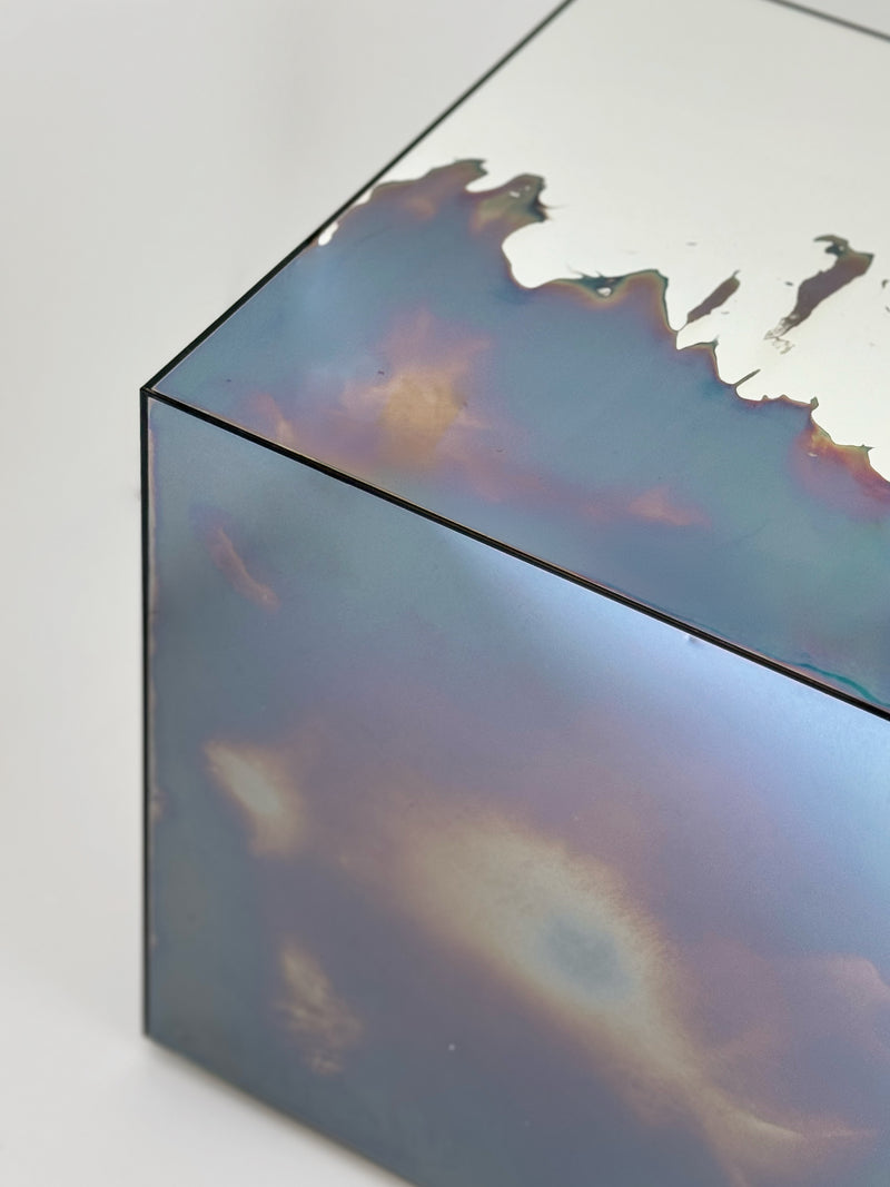 Ash Stool/Side Table Smoke and Silver Mirror. Clear Glass. Stool. by Homa