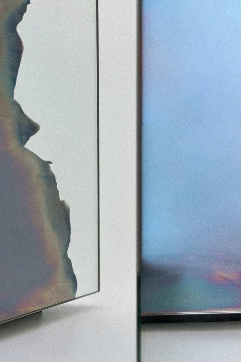 Ash Stool/Side Table Smoke and Silver Mirror. Clear Glass. Stool. by Homa