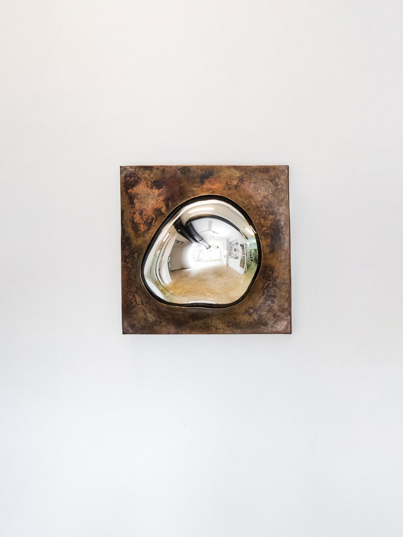 Drop of Silver on Copper III Blown Glass. Silver Mirror. Copper Frame. by Homa