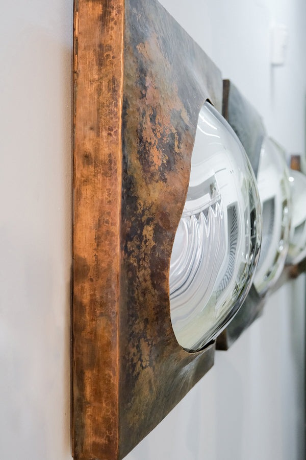 Drop of Silver on Copper III Blown Glass. Silver Mirror. Copper Frame. by Homa