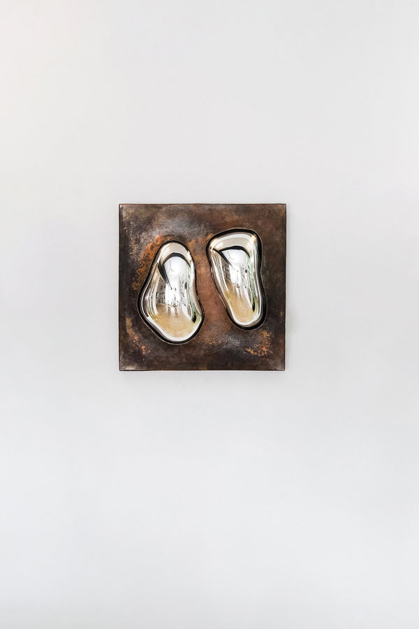 Drop of Silver on Copper II Blown Glass. Silver Mirror. Copper Frame. by Homa