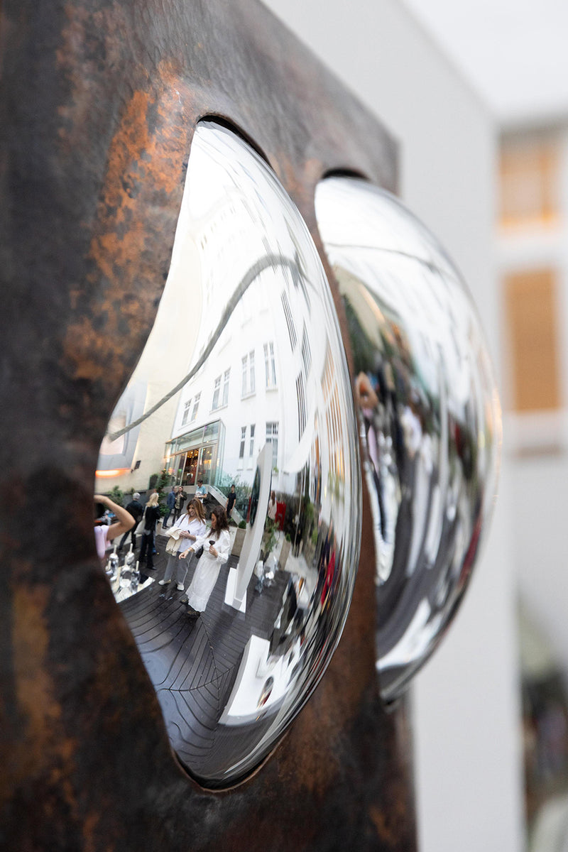 Drop of Silver on Copper II Blown Glass. Silver Mirror. Copper Frame. by Homa