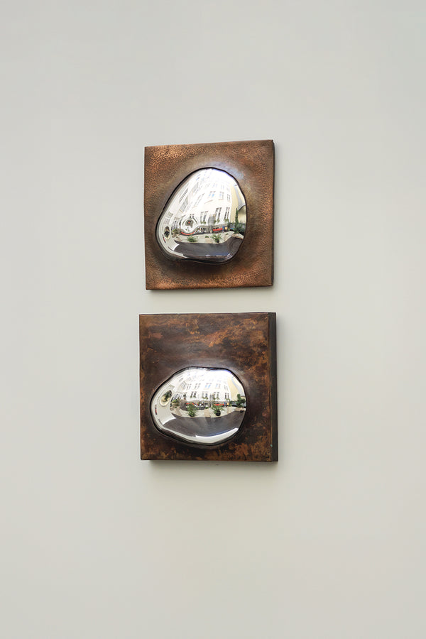 Drop of Silver on Copper I Blown Glass. Silver Mirror. Copper Frame. by Homa