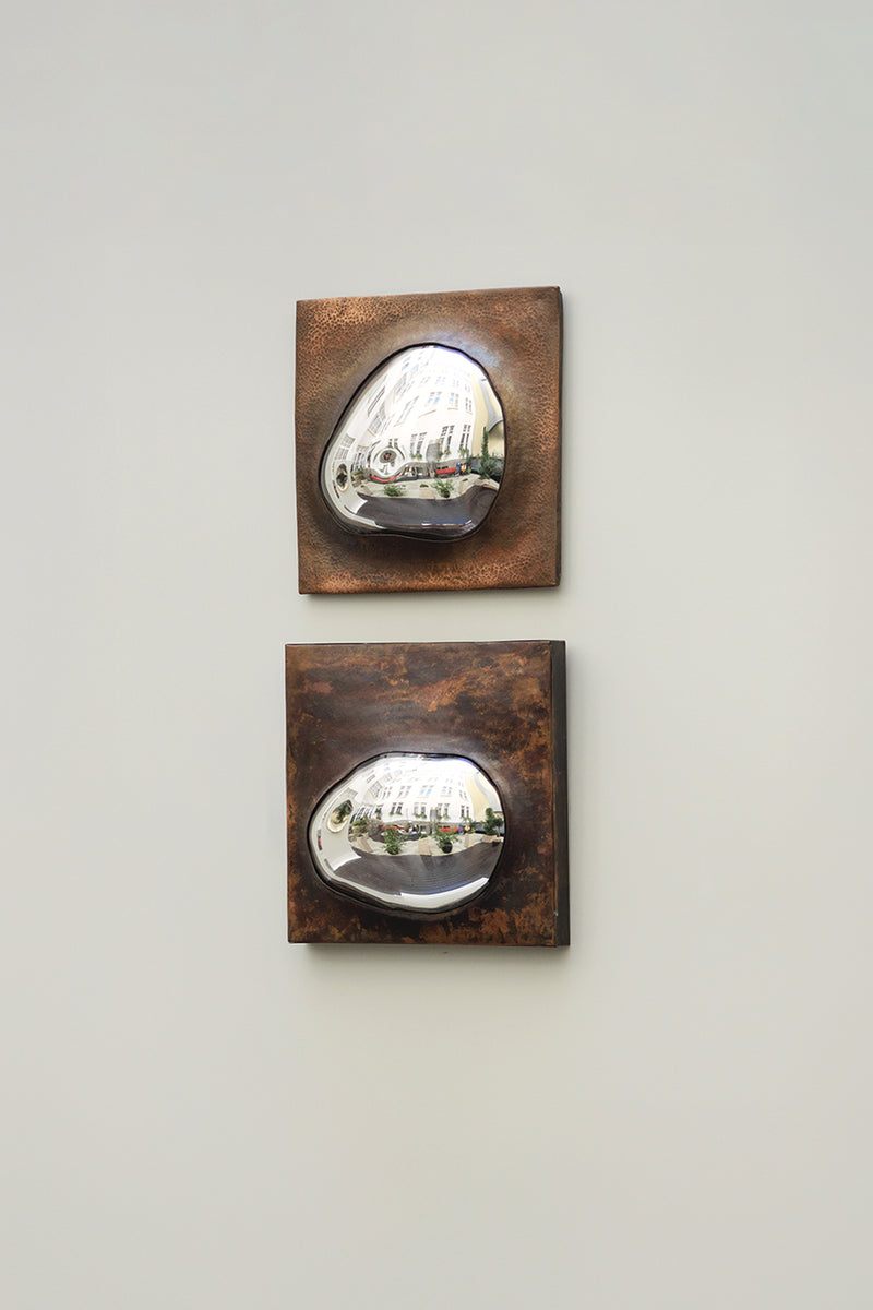 Drop of Silver on Copper I Blown Glass. Silver Mirror. Copper Frame. by Homa