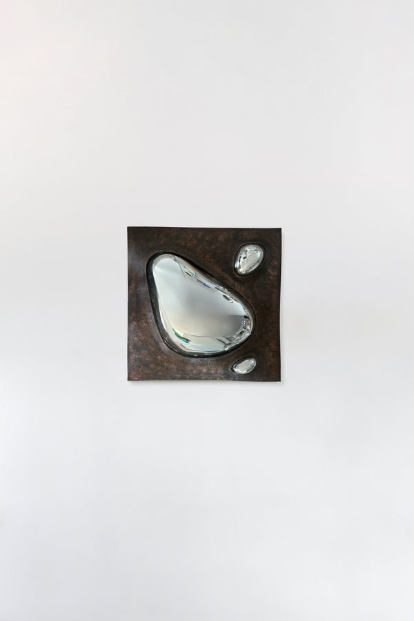 Drop of Silver on Copper VIII Blown Glass. Silver Mirror. Copper Frame. by Homa