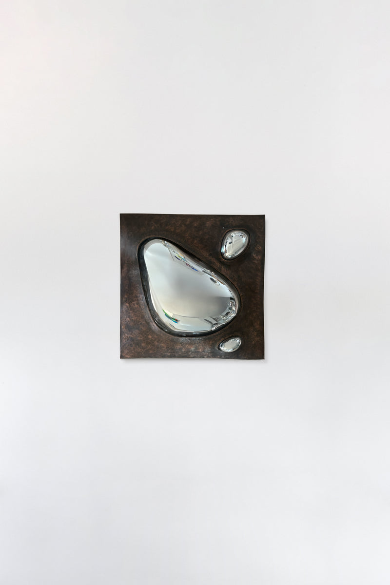 Drop of Silver on Copper VIII Blown Glass. Silver Mirror. Copper Frame. by Homa