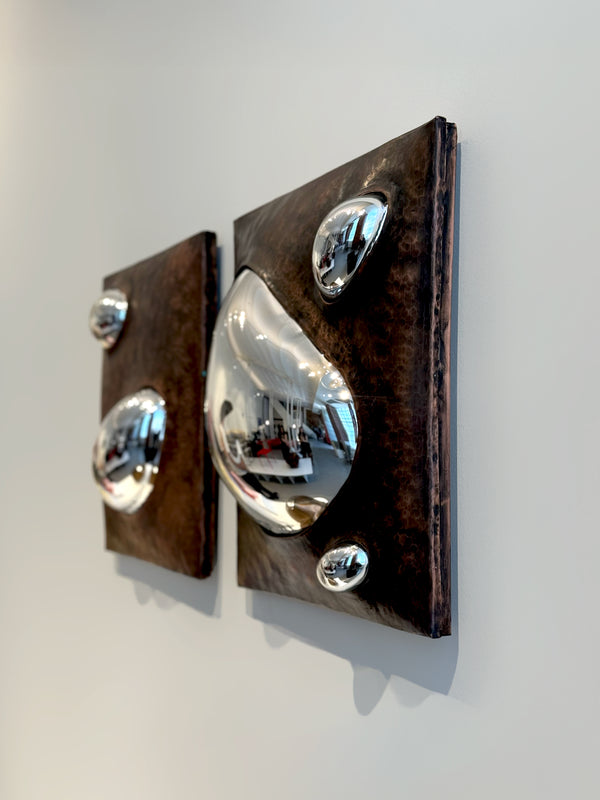 Drop of Silver on Copper VIII Blown Glass. Silver Mirror. Copper Frame. by Homa