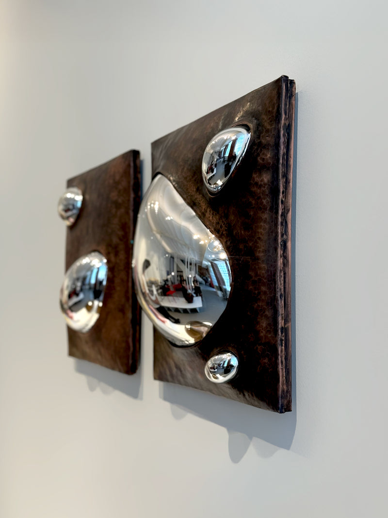 Drop of Silver on Copper VIII Blown Glass. Silver Mirror. Copper Frame. by Homa