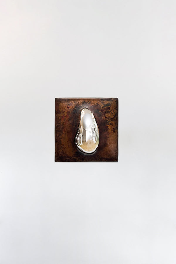 Drop of Silver on Copper VI Blown Glass. Silver Mirror. Copper Frame. by Homa