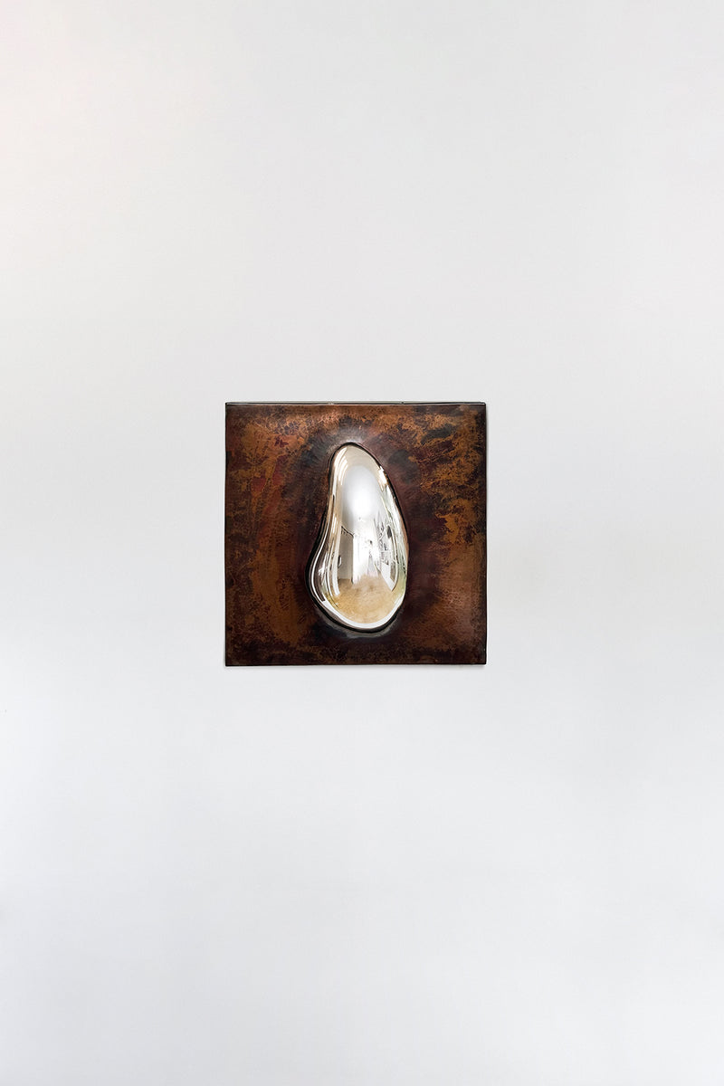 Drop of Silver on Copper VI Blown Glass. Silver Mirror. Copper Frame. by Homa