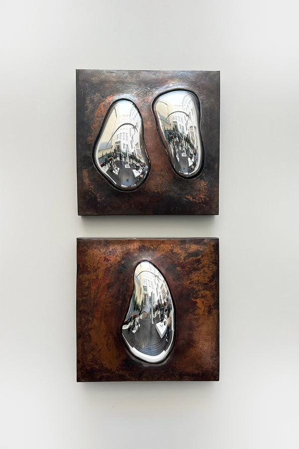 Drop of Silver on Copper VI Blown Glass. Silver Mirror. Copper Frame. by Homa