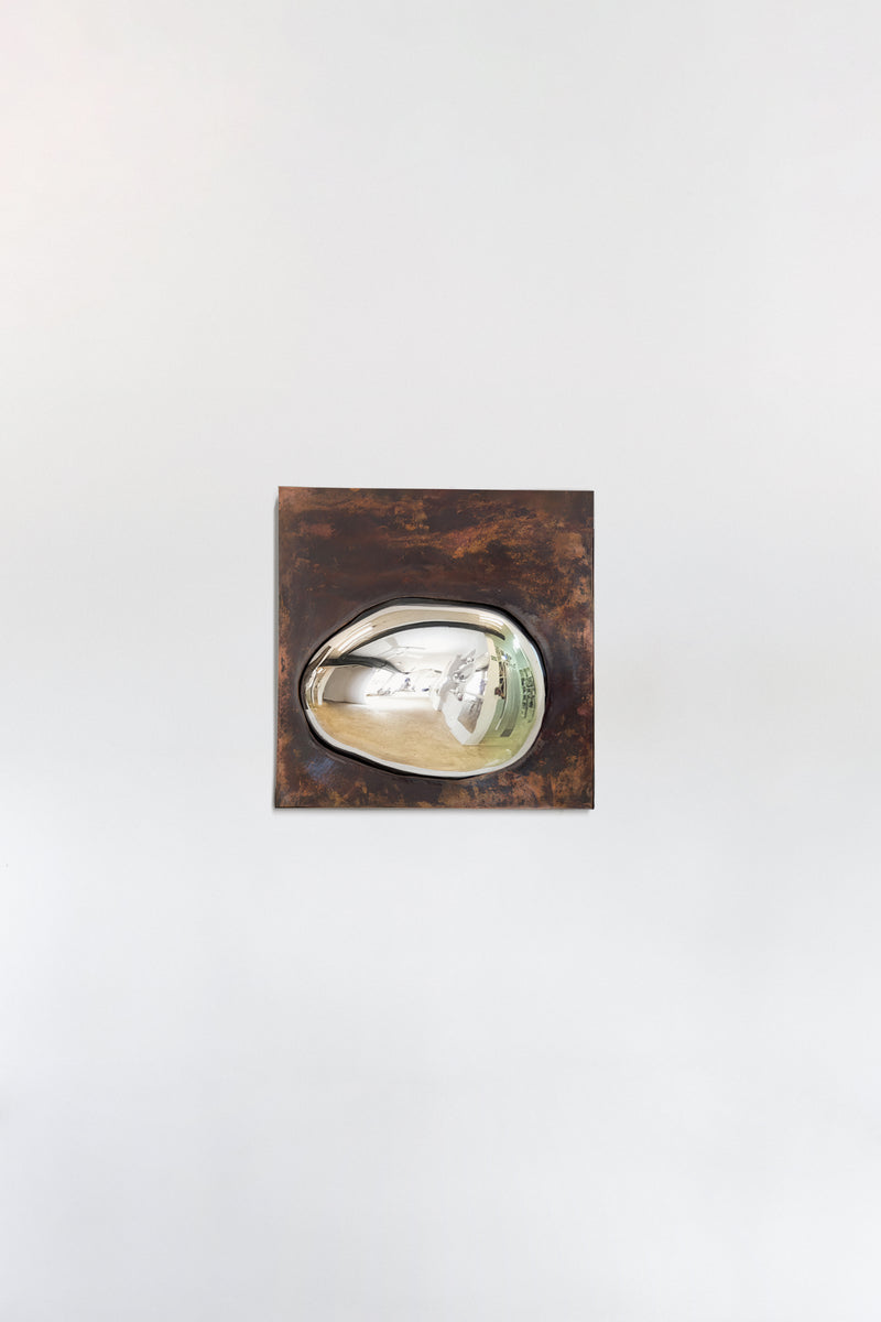 Drop of Silver on Copper V Blown Glass. Silver Mirror. Copper Frame. by Homa