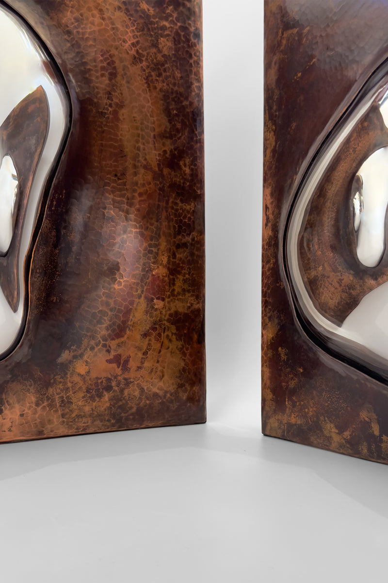 Drop of Silver on Copper V Blown Glass. Silver Mirror. Copper Frame. by Homa