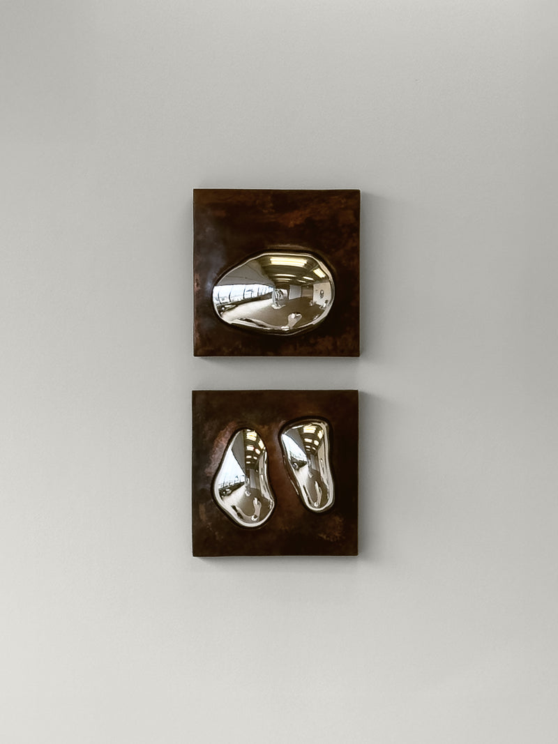 Drop of Silver on Copper II Blown Glass. Silver Mirror. Copper Frame. by Homa