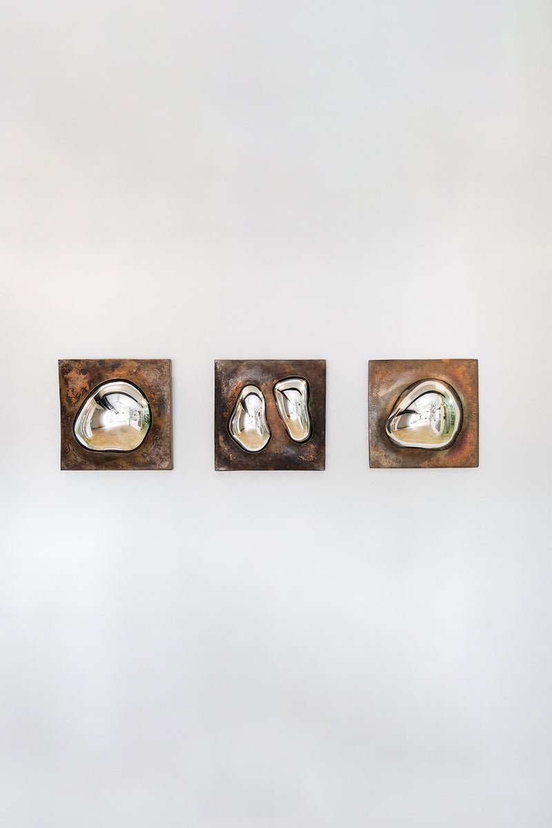 Drop of Silver on Copper III Blown Glass. Silver Mirror. Copper Frame. by Homa