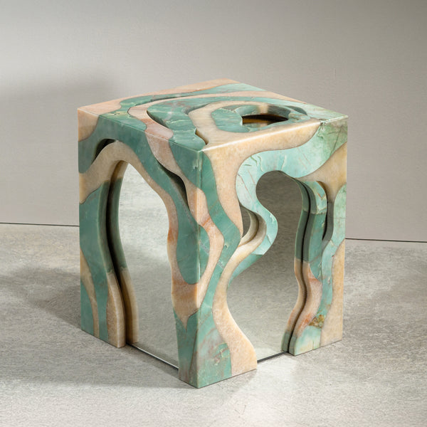Orbis Stool-Side Table Marble Side Table with Mirror Core by Homa