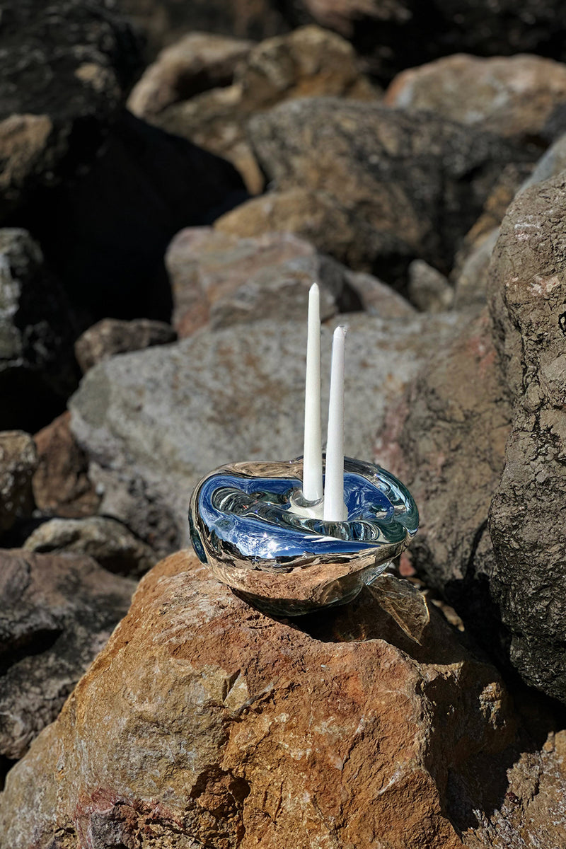 Lumi Candle Holder II Blown Glass Silver Mirror by Homa
