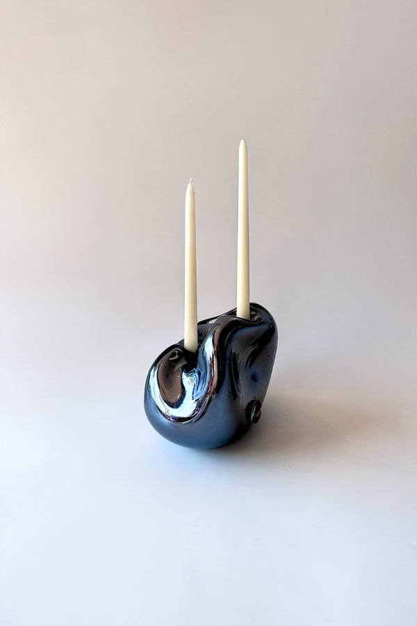 Lumi Candle Holder IV Blown Glass Smoke Mirror by Homa