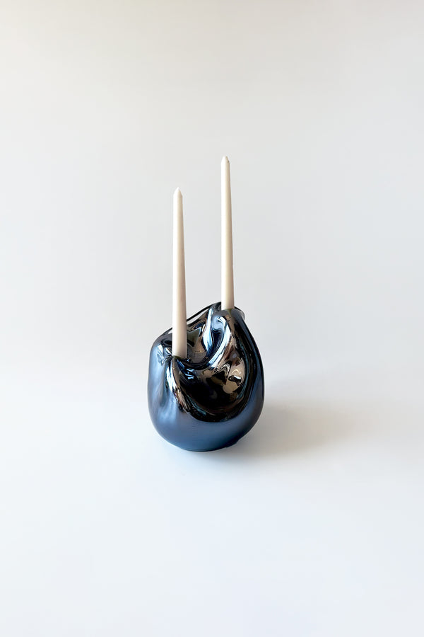 Lumi Candle Holder IV Blown Glass Smoke Mirror by Homa