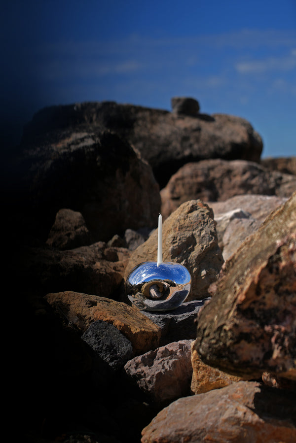 Lumi Candle Holder I Blown Glass Silver Mirror by Homa