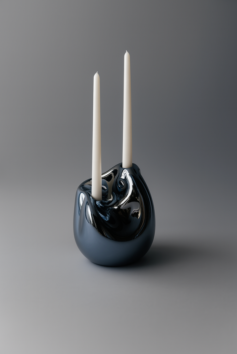 Lumi Candle Holder IV Blown Glass Smoke Mirror by Homa