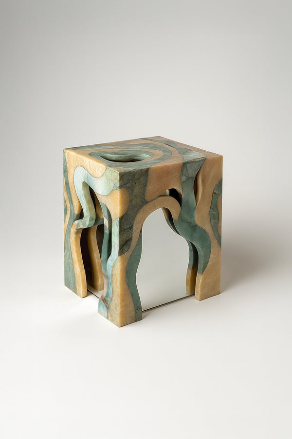 Orbis Stool-Side Table Marble Side Table with Mirror Core by Homa