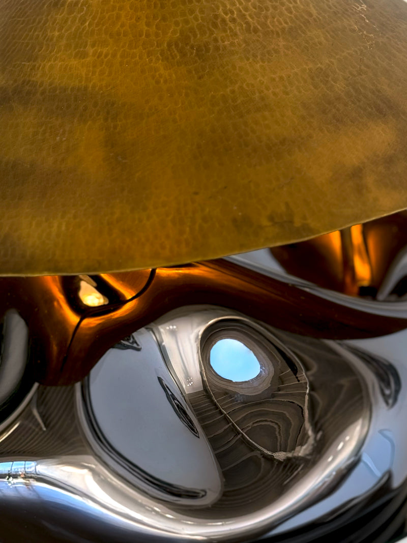 Obsidian Lamp Blown Glass Smoke Mirror Brass Lighting Fixture by Homa