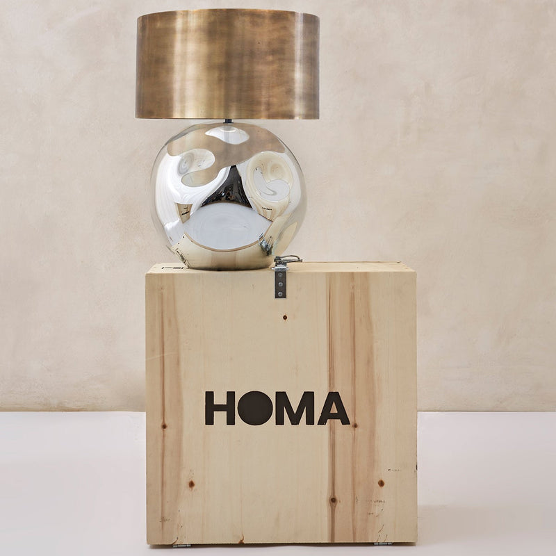 Obsidian Silver Lamp I Blown Glass Silver Mirror Brass Lighting Fixture by Homa