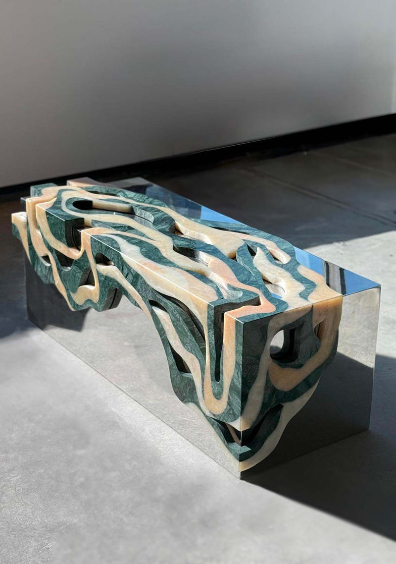Orbis Bench Marble Bench with Reflected Core by Homa