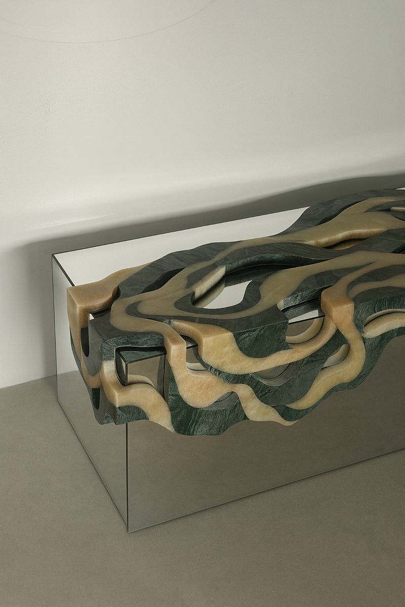 Orbis Bench Marble Bench with Reflected Core by Homa