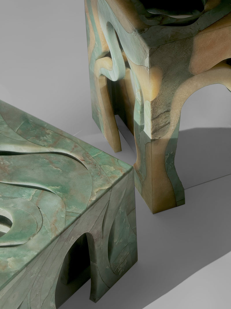 Orbis Side Table Marble Side Table with Mirror Core by Homa