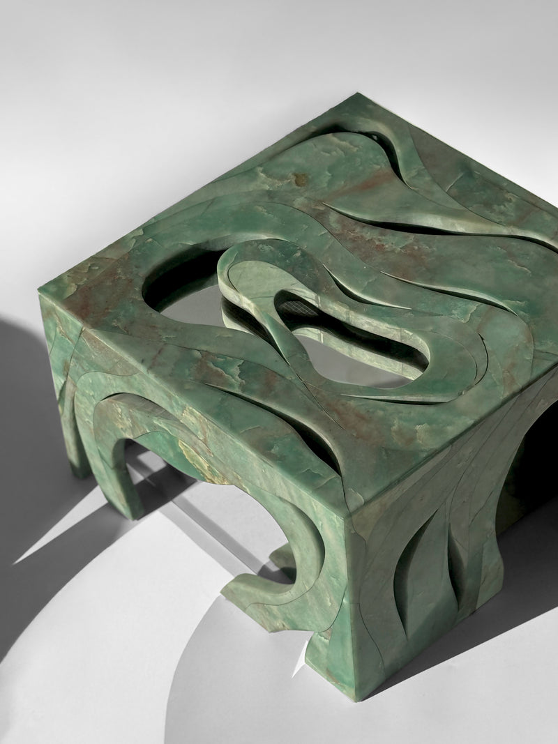 Orbis Side Table Marble Side Table with Mirror Core by Homa