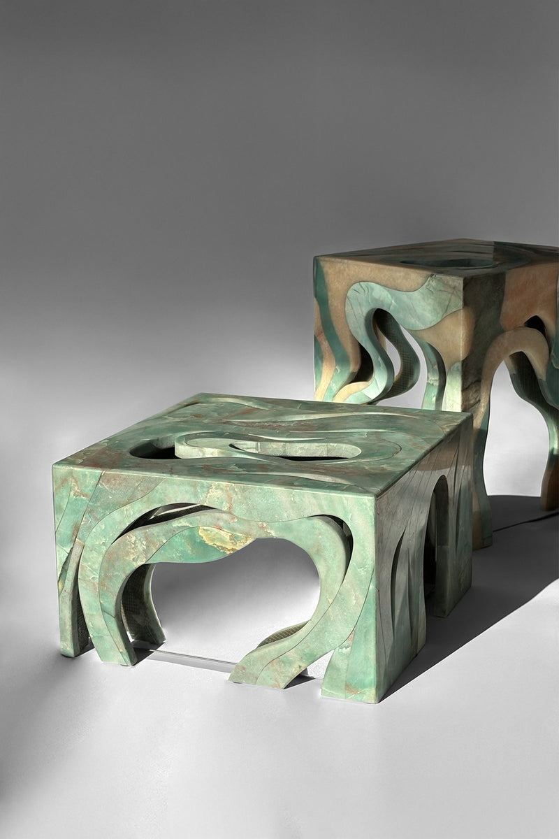 Orbis Side Table Marble Side Table with Mirror Core by Homa