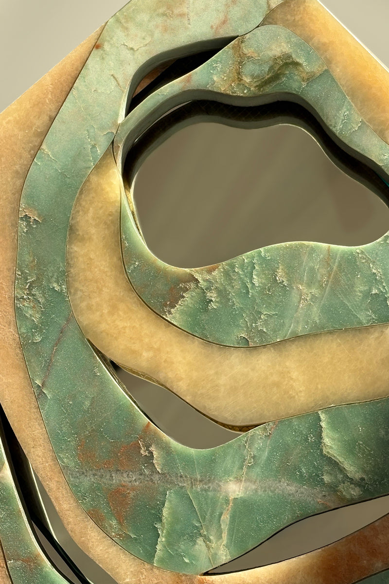 Orbis Stool-Side Table Marble Side Table with Mirror Core by Homa