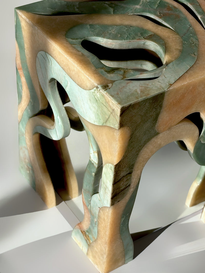 Orbis Stool-Side Table Marble Side Table with Mirror Core by Homa