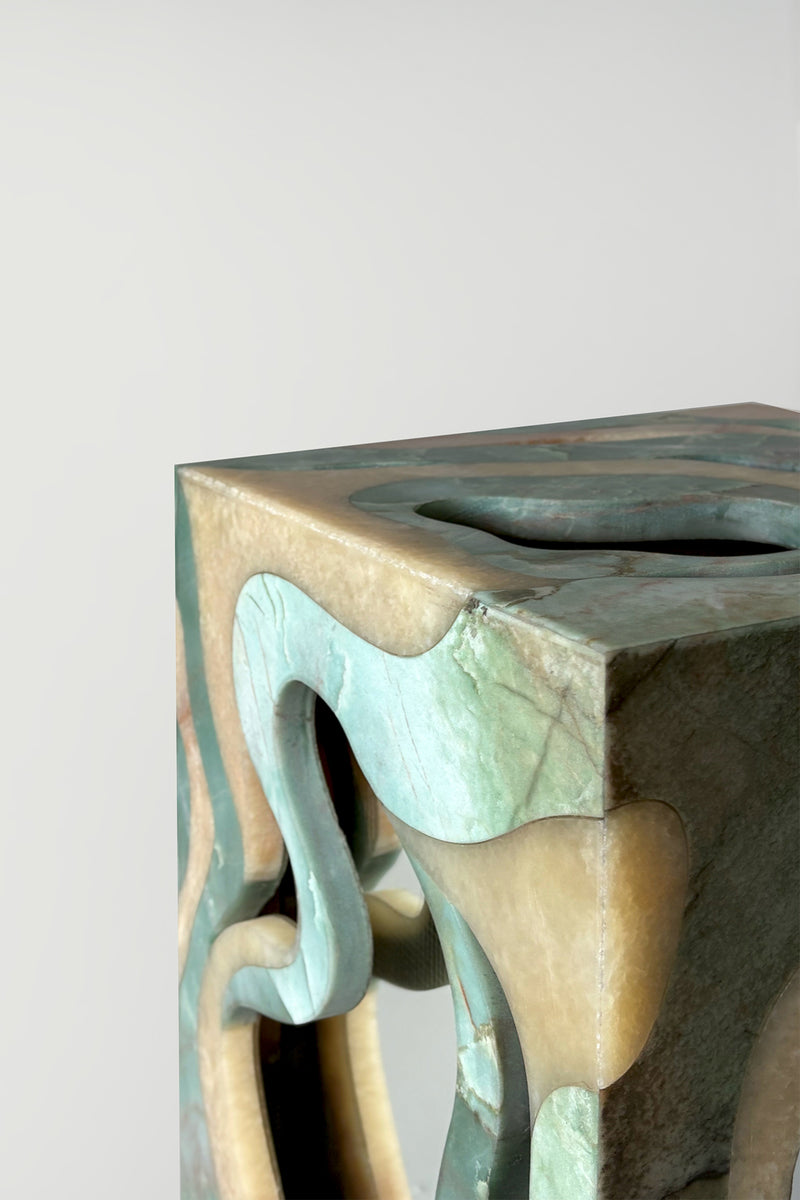 Orbis Stool-Side Table Marble Side Table with Mirror Core by Homa