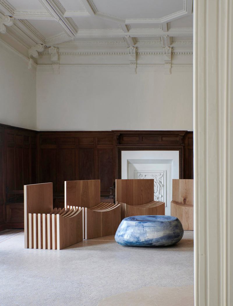 Ceramic Coffee Table Custom Shape Brushed Blue by Project 213A