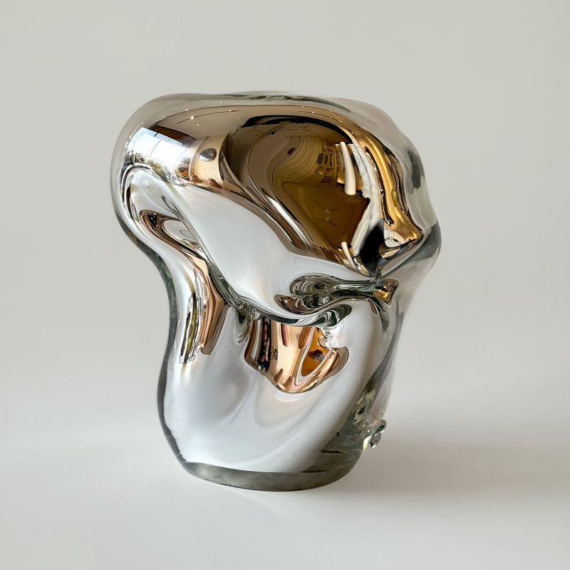 Wave Stool / Side Table II Blown Glass Silver Mirror by Homa