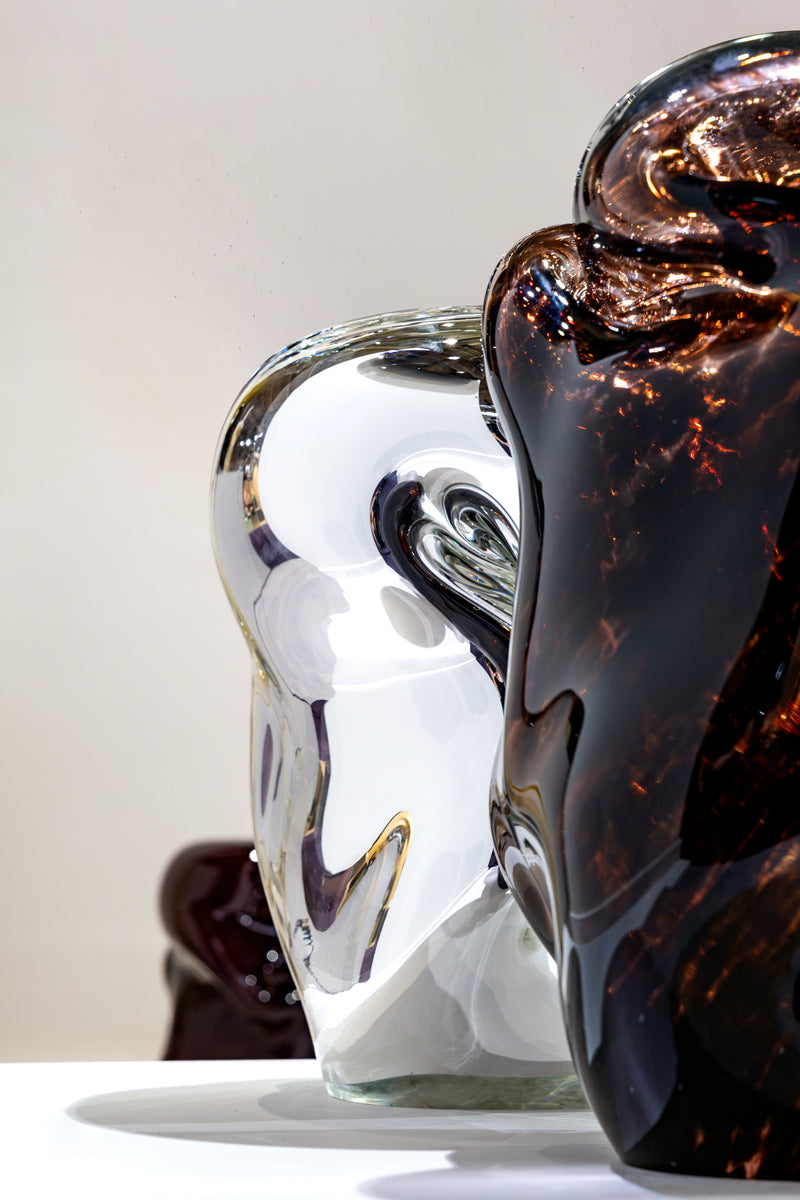 Wave Stool / Side Table II Blown Glass Silver Mirror by Homa